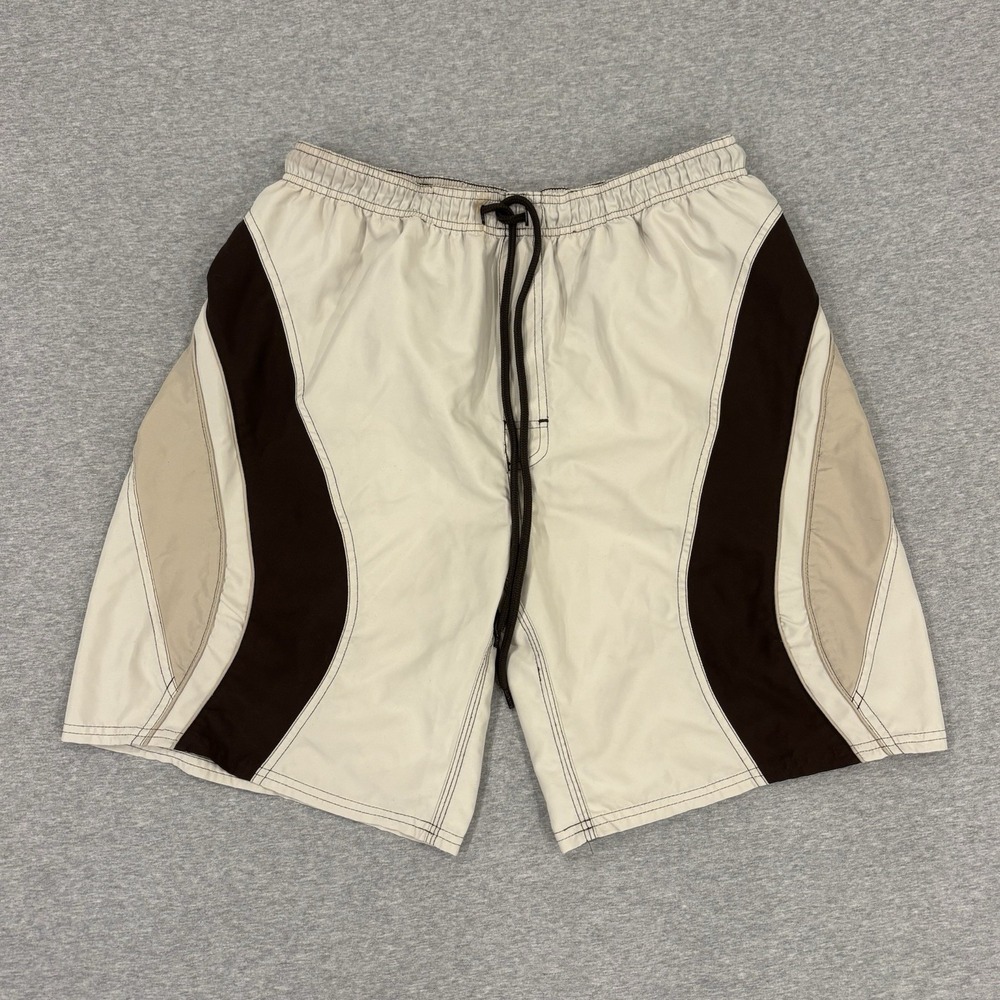Y2K Burnside Board Shorts Men's Size L Brown/Cream Two-Tone Surfwear Swimming